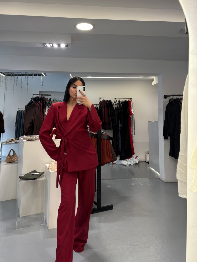 Belted Blazer Suit Color: Beige Size: One size