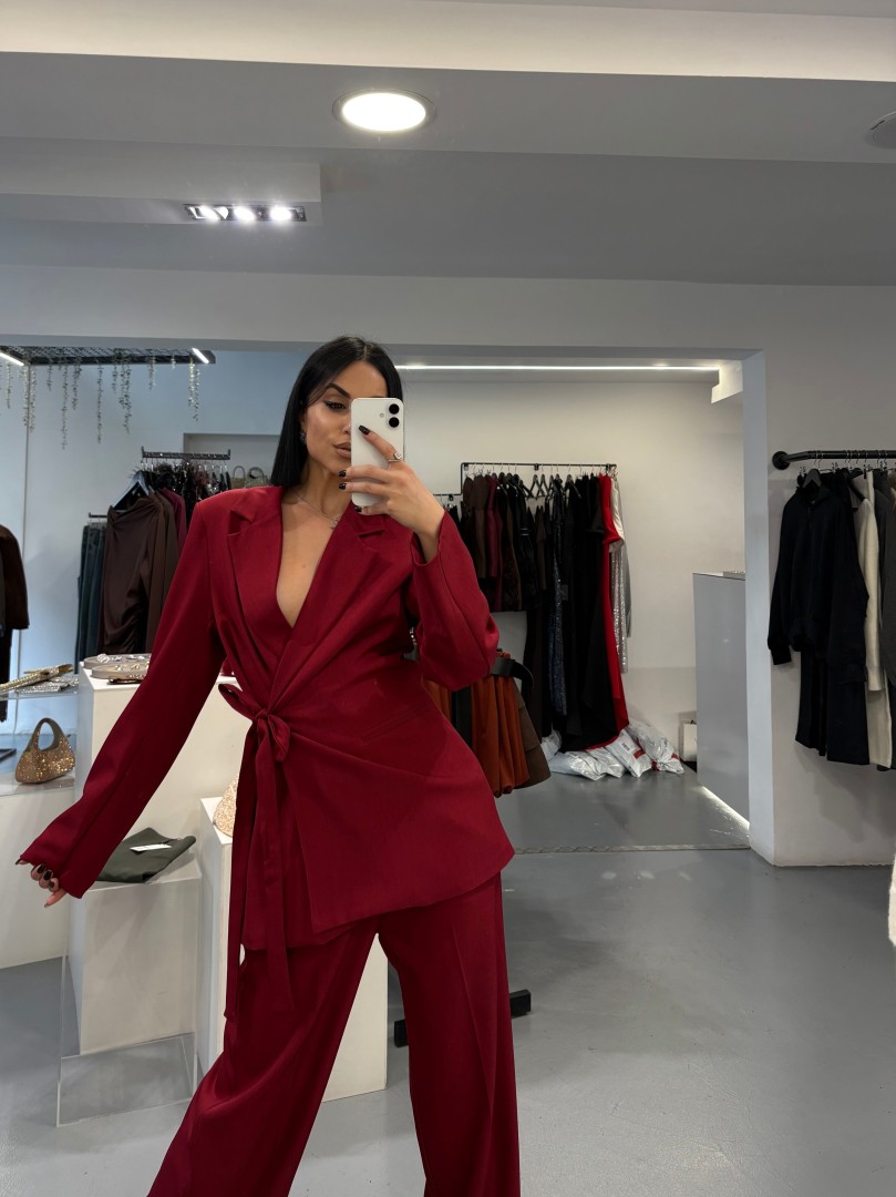 Belted Blazer Suit Color: Brown Size: One size