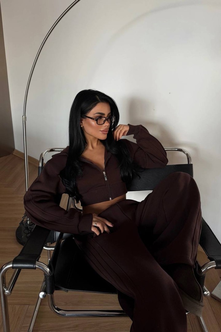 Zina Crop Tracksuit Brown Size: XS