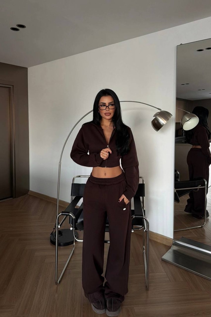 Zina Crop Tracksuit Brown Size: S