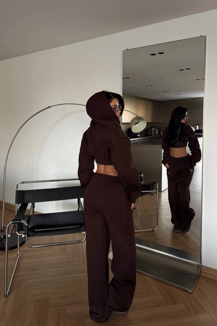Zina Crop Tracksuit Brown Size: L