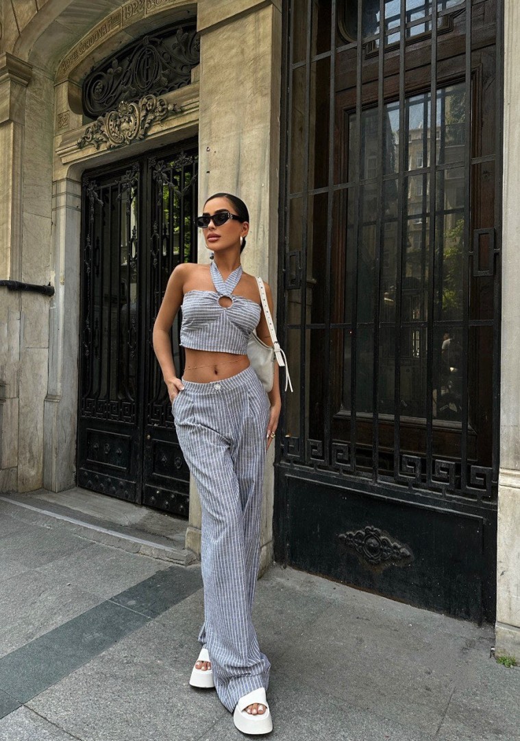 Amalia Blue pinstripe pattern Two Piece Set Size: M