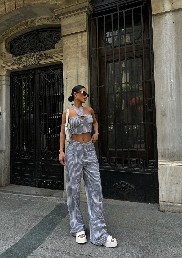 Amalia Blue pinstripe pattern Two Piece Set Size: XL