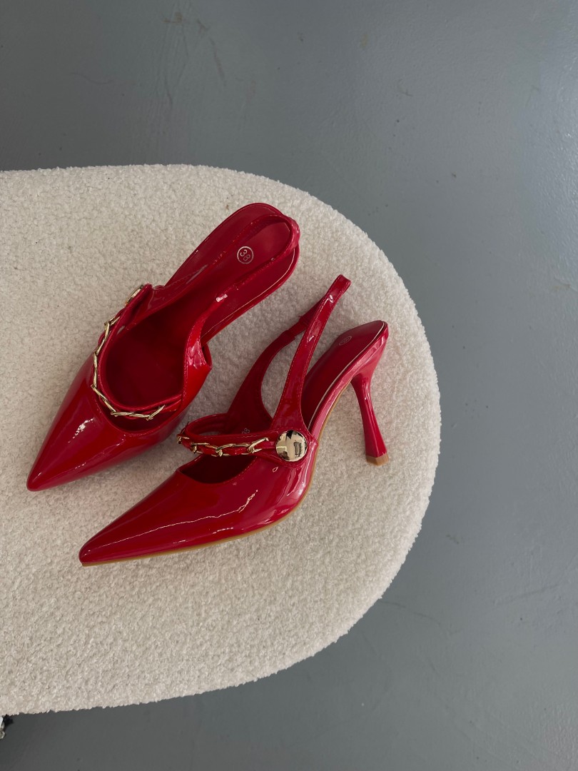 Red Pumps Heels with Golden decoration Size: 36