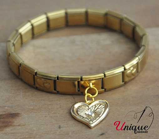 Gold Stainless Steel Elastic Heart Bracelet