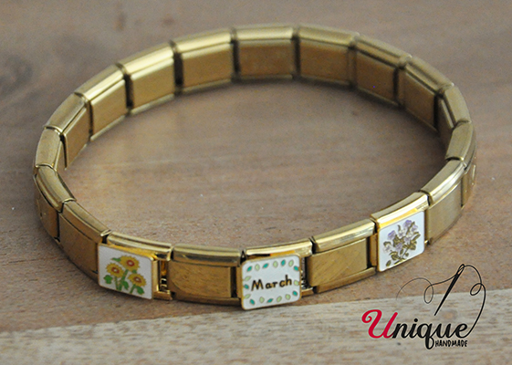 Gold Stainless Steel Elastic Bracelet March Flowral