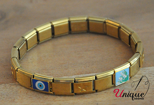 Gold Stainless Steel Elastic Bracelet Flowral Luck Charm