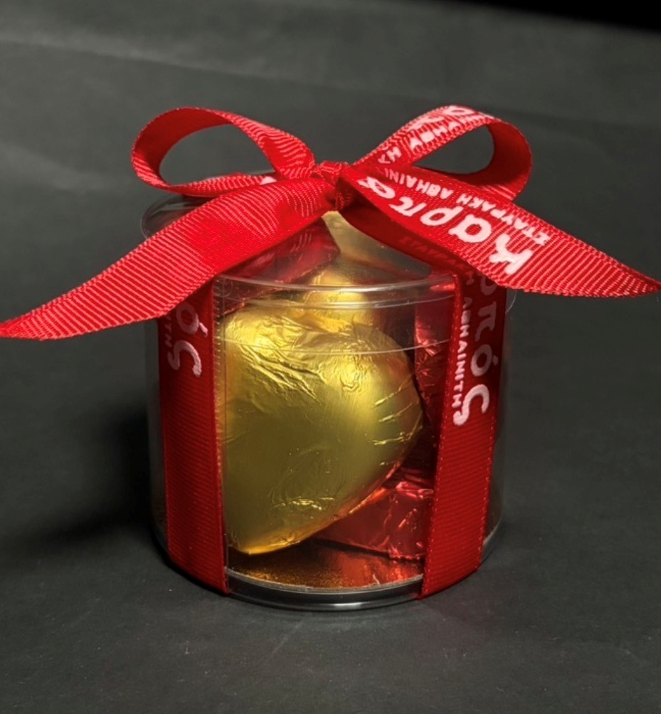 Karpos cylindrical transparent box (small) with heart shaped chocolates  - Valentine - Valentine Sweets