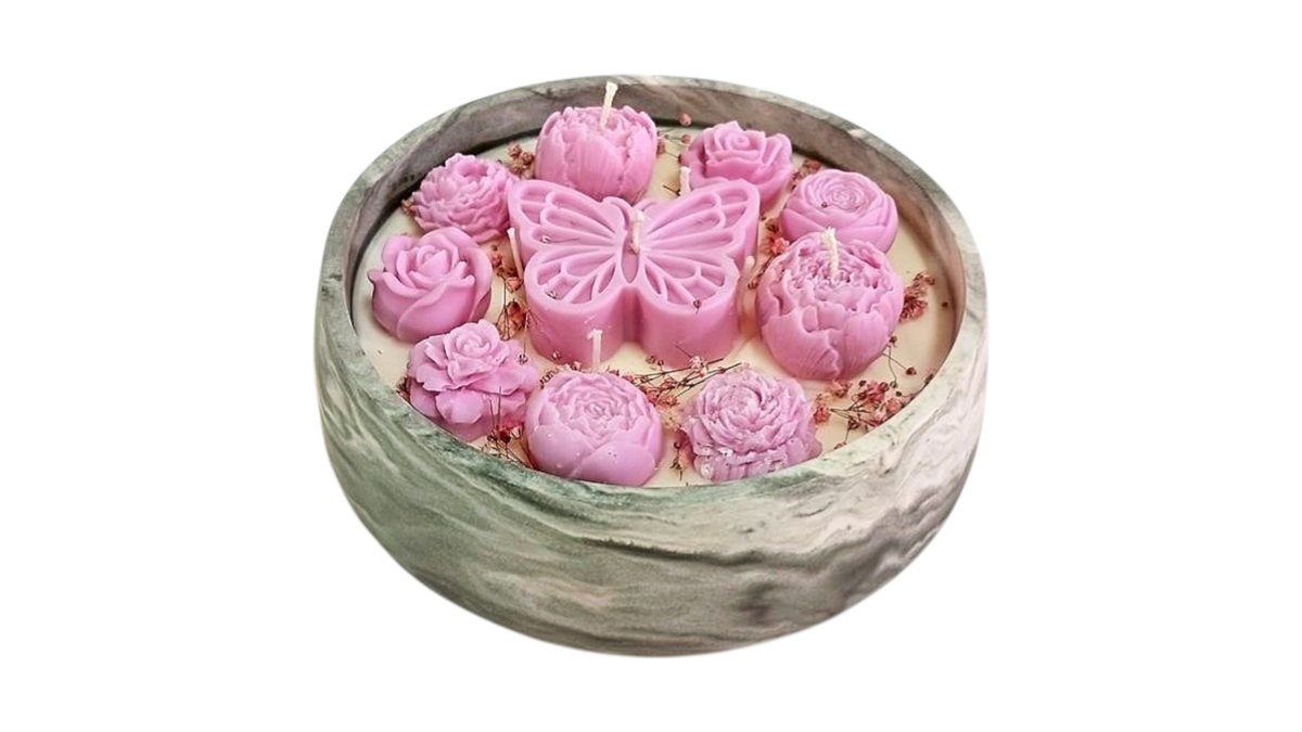 Flower Candle in handmade pot