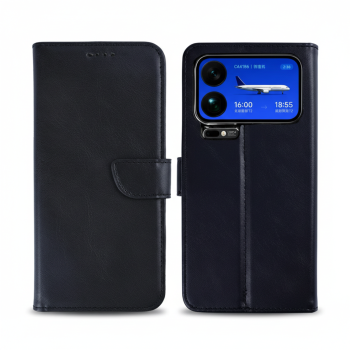 Rixus Luxury Bookcase for Xiaomi 17 Pro Max – Black Leather Flip Cover