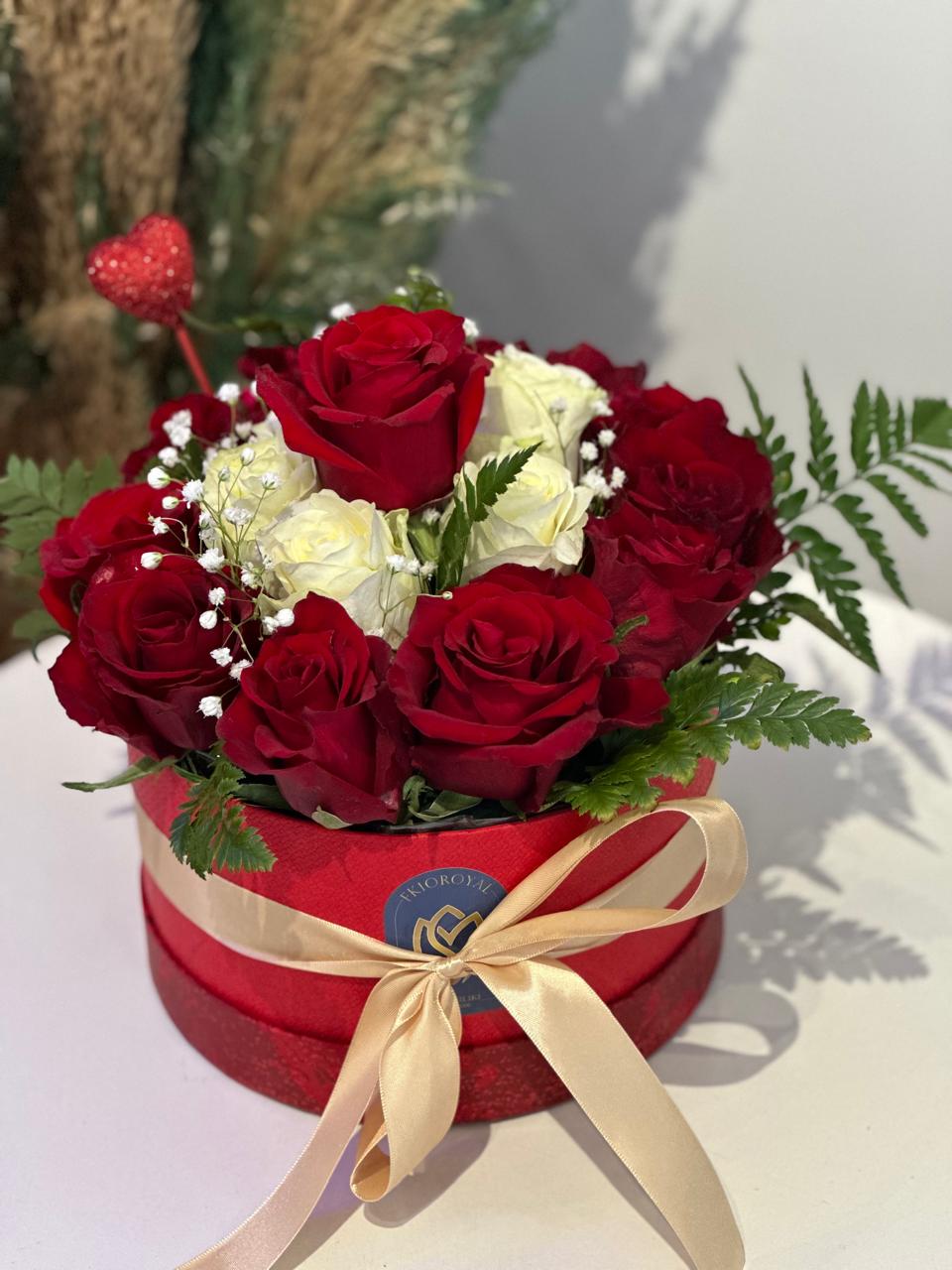 Love Box With Red & White Roses- Bouquet