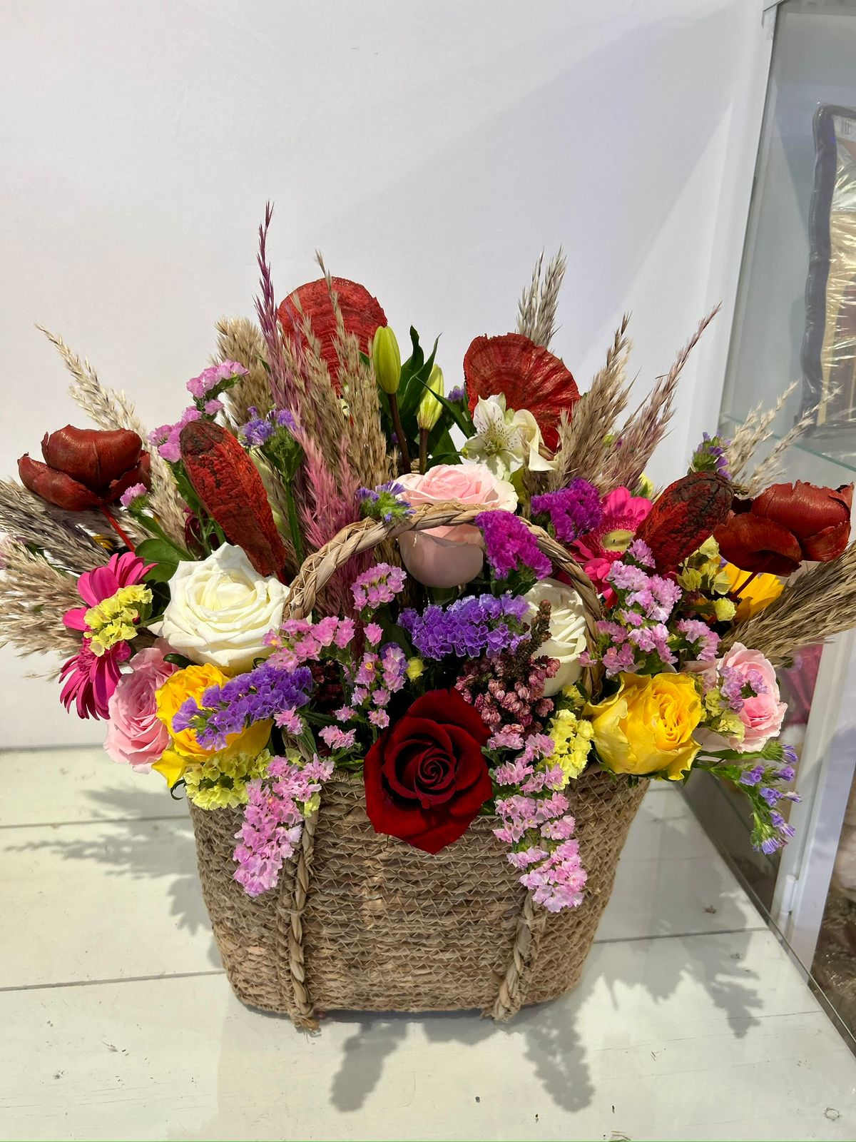Love Basket With Multicolor Flowers - Bouquet