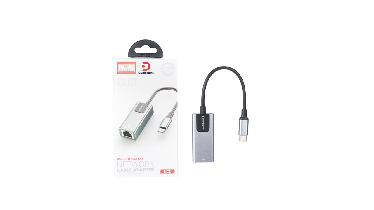450D#Earldom®NC2 USB-C to RJ45 LAN Network cable Adapter Silver-Black