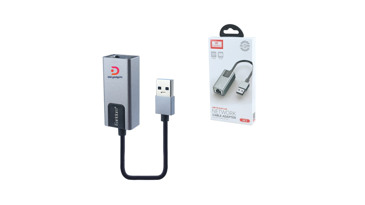 450E#Earldom®NC1 USB to RJ45 LAN Network Cable Adapter Silver-Black
