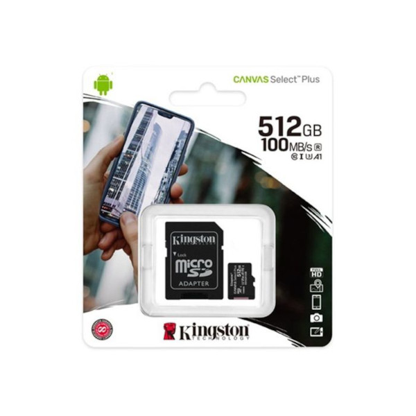 Kingston MicroSD Card Canvas Select Plus 512GB Class 10 + Adapter