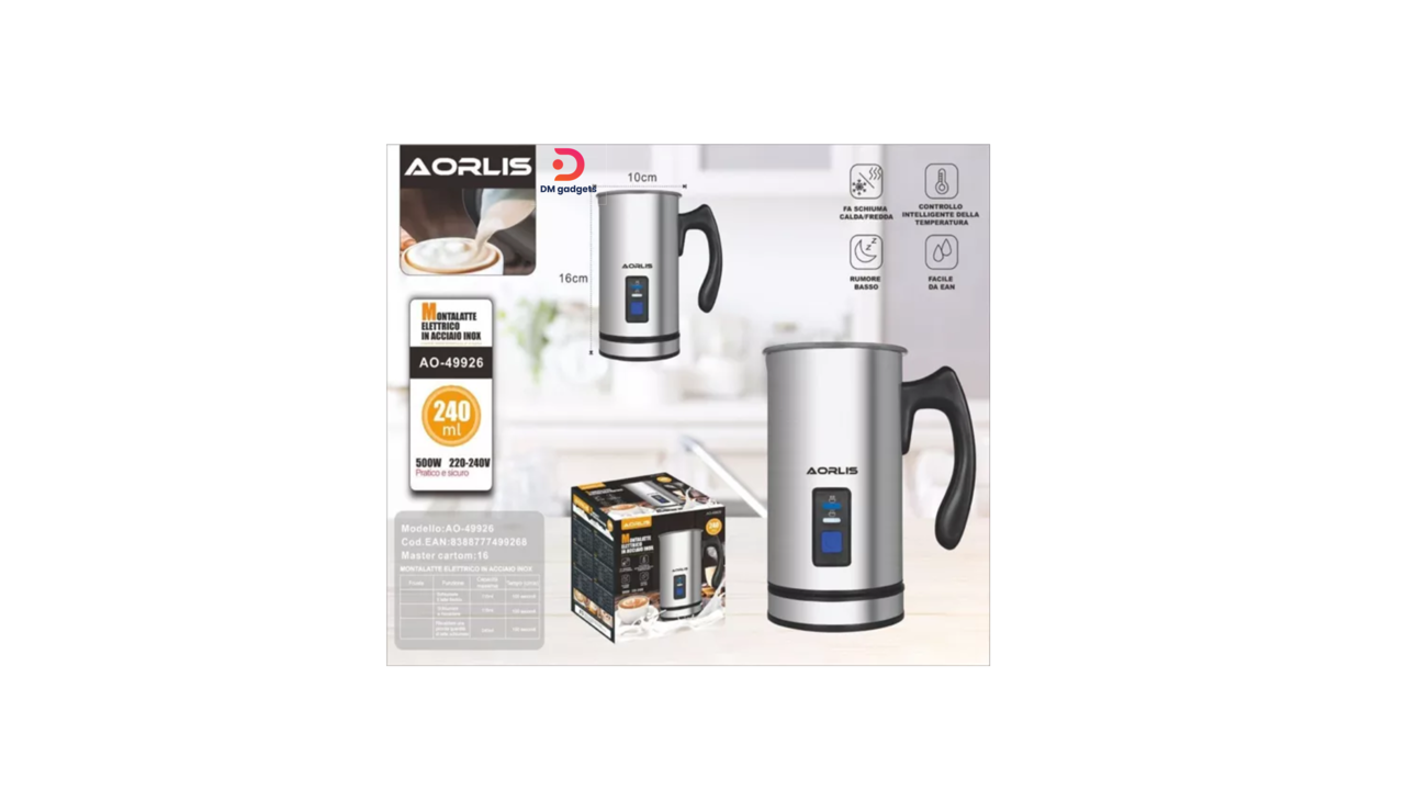 642X1#AORLIS®AO-49926 Electric Milk Frother 450ml 600W Stainless Steel Foamer 6 Functions, Hot / Cold-Silver