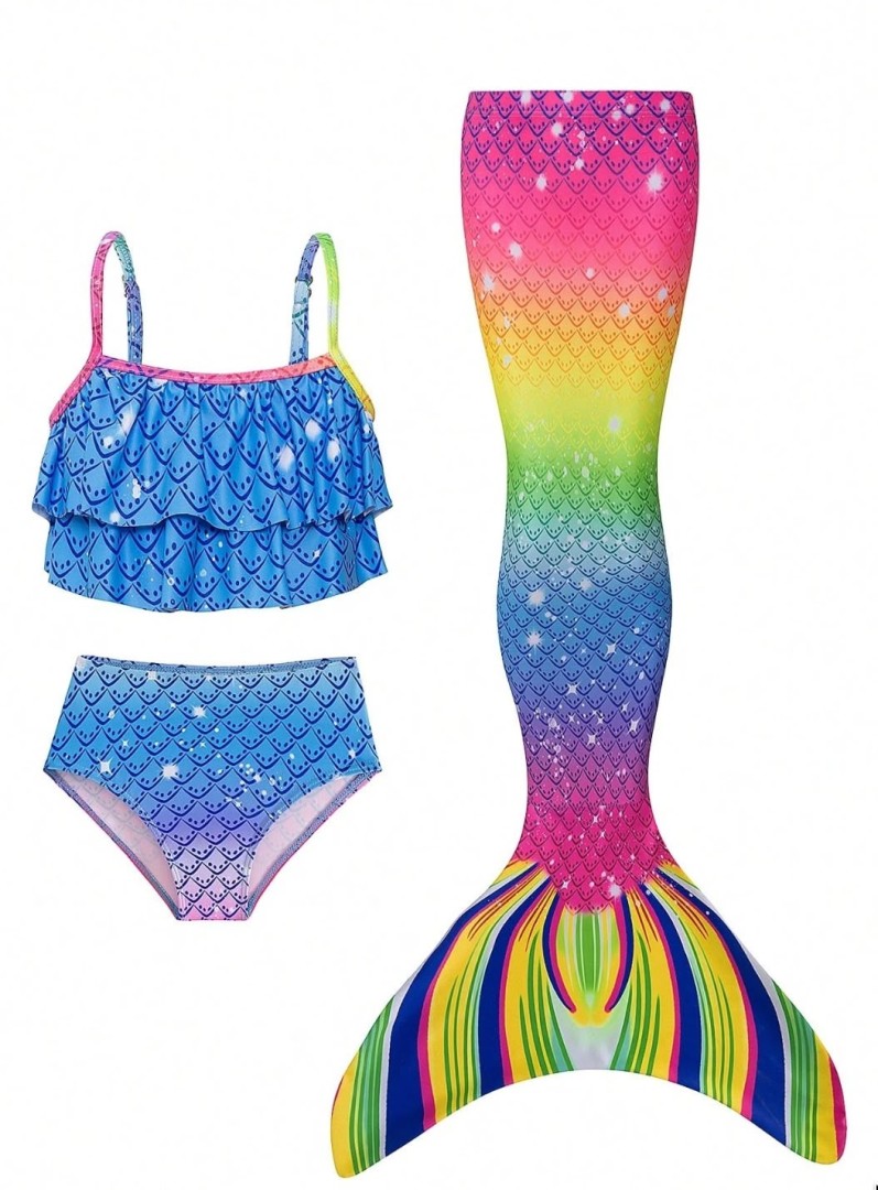 Blue - 3 Pieces -Swimsuit Mermaid Size: 5 Years