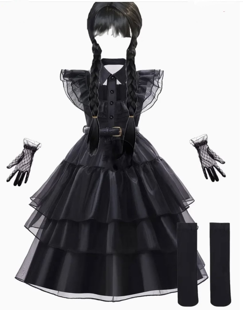 4Pcs Costume Like Wednesday Addams - Black Size: 5-6 Years