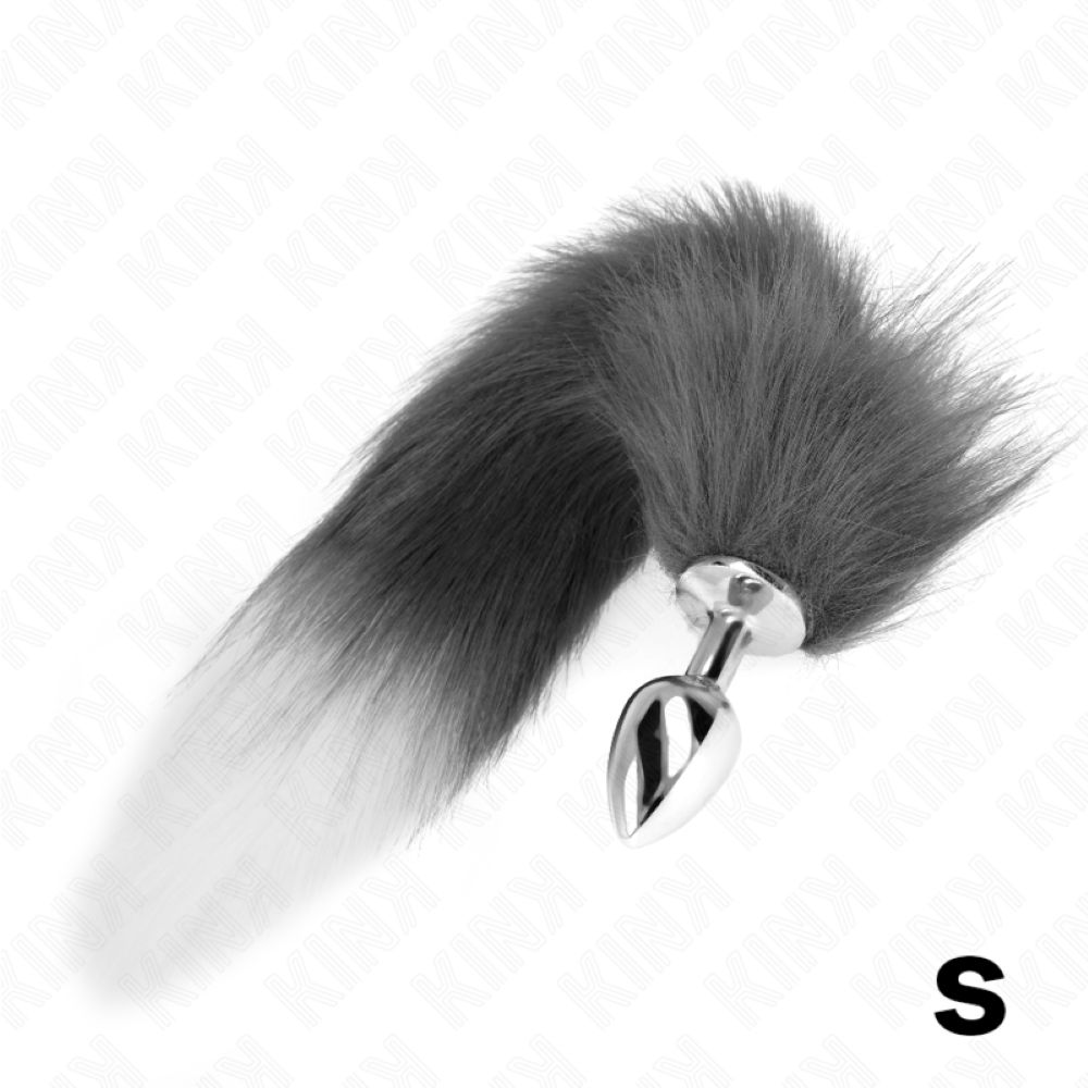 KINK - ANAL SMALL METAL PLUG WITH GREY AND WHITE TAIL 40 CM