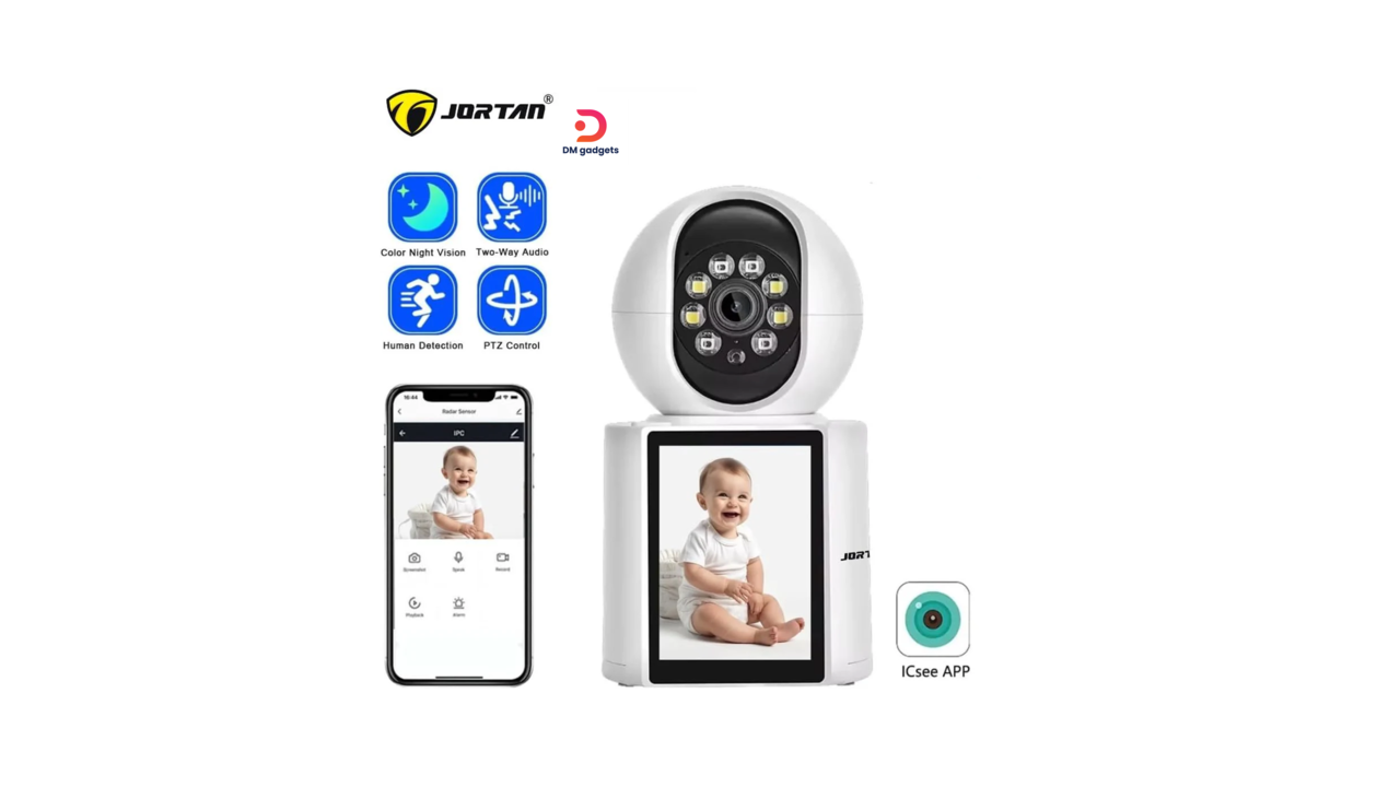 401B1#Jortan®JT-9291 Pro Smart Camera – 3MP, Video Calls, Motion Detection, Night Vision, 355° Panning-White