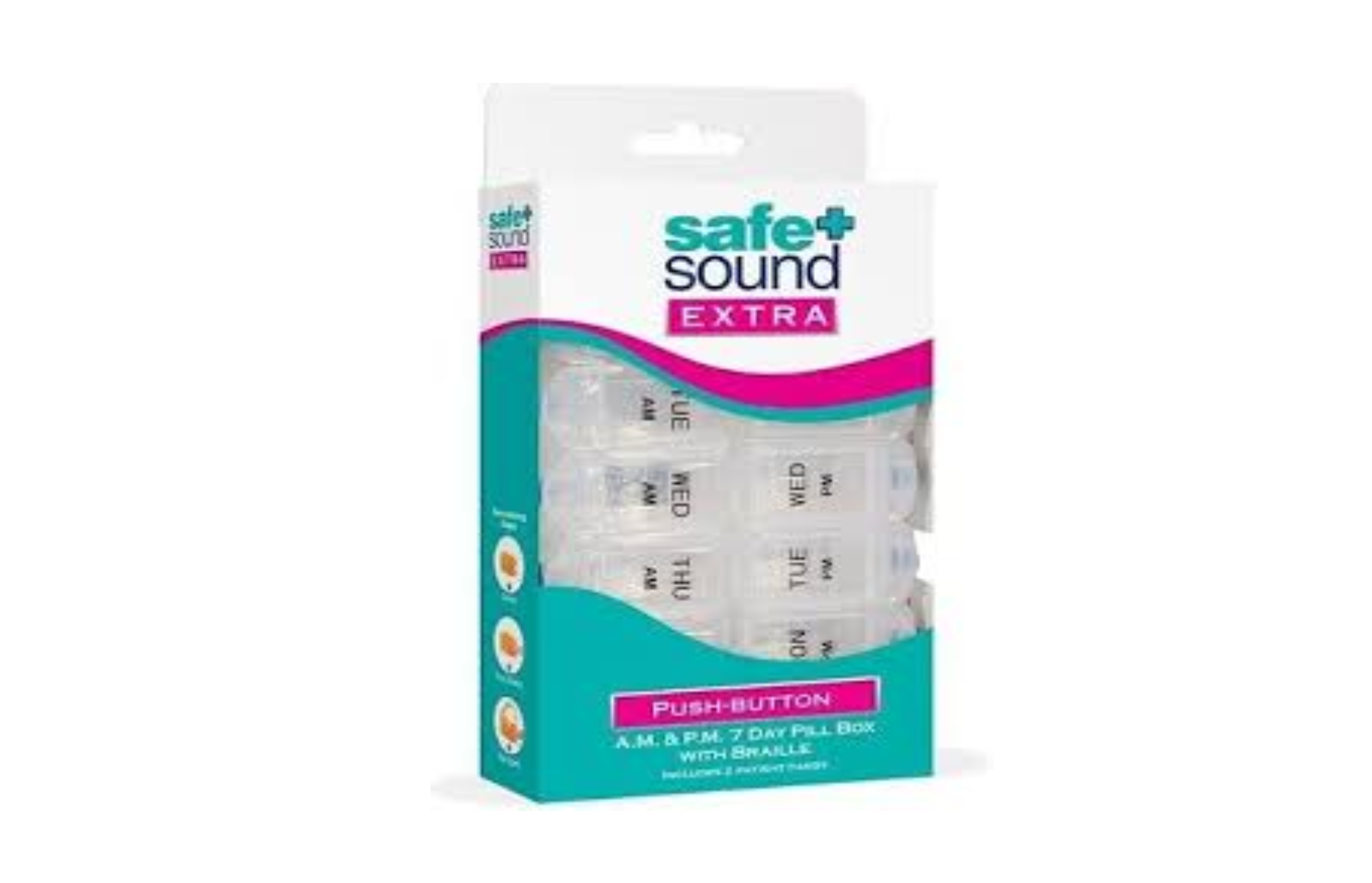 Safe Sound Health Push Button A.m & P.m. 7 Day Pill Box With Braille