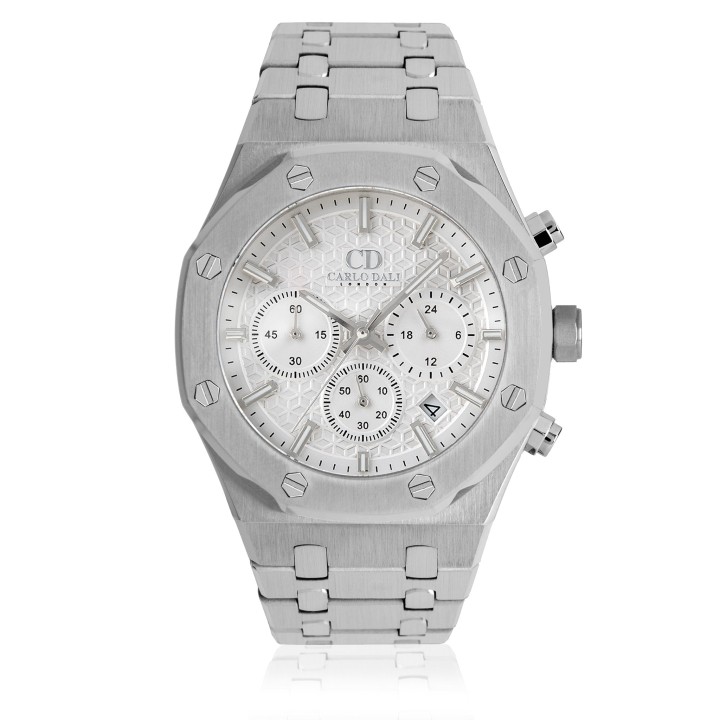 Carlos Dali Royal Chronograph  Silver White Watch - Ανδρικό Ρολόι