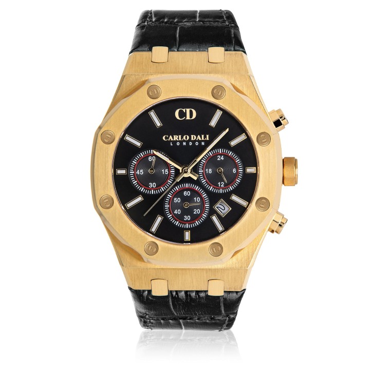 Carlos Dali Chronograph Leather Black Watch - Ανδρικό Ρολόι