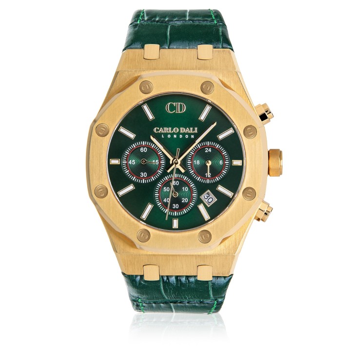 Carlos Dali Chronograph Leather Green Watch - Ανδρικό Ρολόι