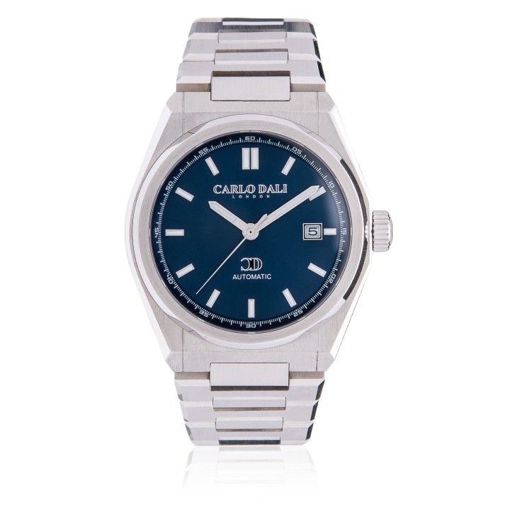 Carlos Dali "1888 Automatic" Black, Silver & Blue Metal Watch - Ανδρικό Ρολόι
