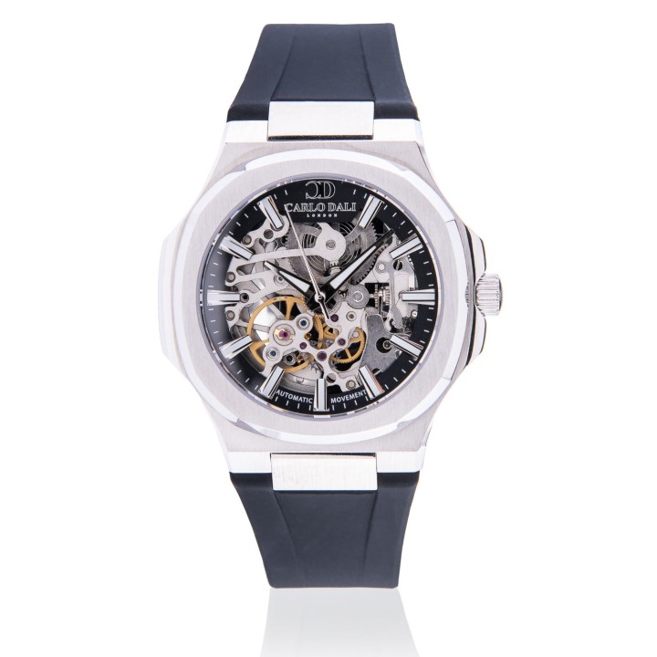 Carlos Dali "Timeless" Skeleton Black & Silver Rubber Watch - Ανδρικό Ρολόι