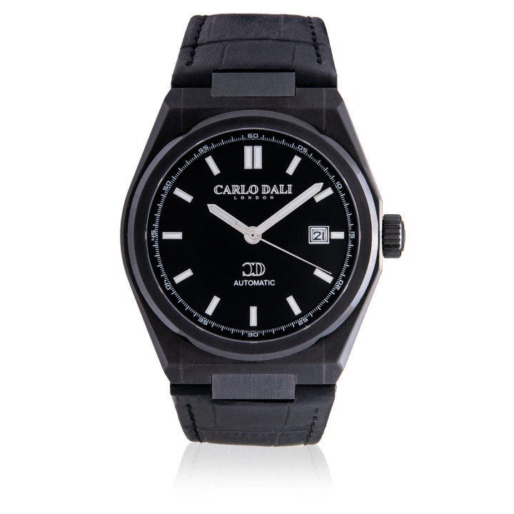 Carlos Dali "1888 Automatic" Total Black Leather Watch - Ανδρικό Ρολόι