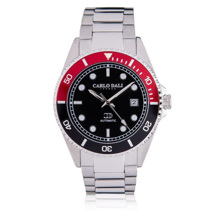 Carlos Dali "Royal Poseidon One" Silver, Red & Black Metal Watch - Ανδρικό Ρολόι