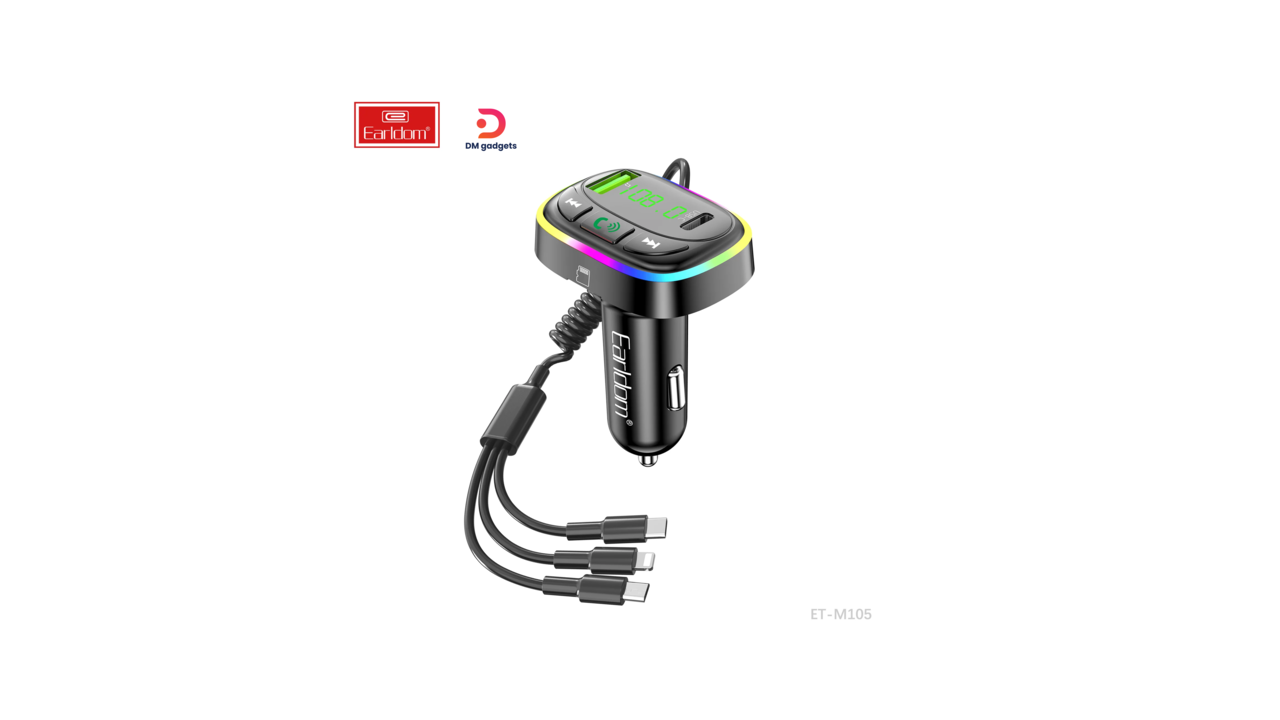 366A#Earldom®M105 RGB 7in1 FM Bluetooth 5.3 Wireless Car MP3 with 1xUSB, 1xUSB-C QC3.0 – Black