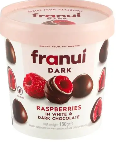 FRANUI DARK RASPBERRIES IN WHITE&DARK CHOCOLATE 150G