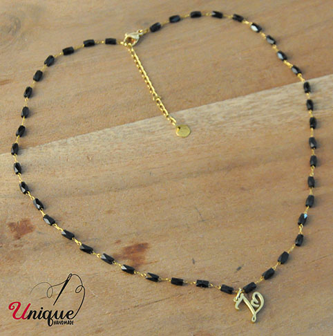 Stainless Steel Alphabet Letter "Z" Gold/Black Chain