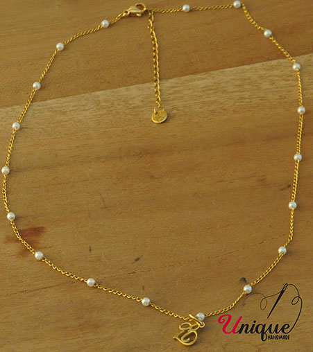Stainless Steel Alphabet Letter "A" Gold White Pearl Chain