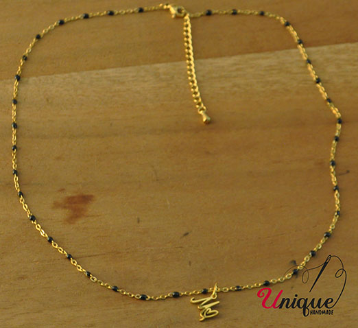 Stainless Steel Alphabet Letter "M" Gold/Black Chain