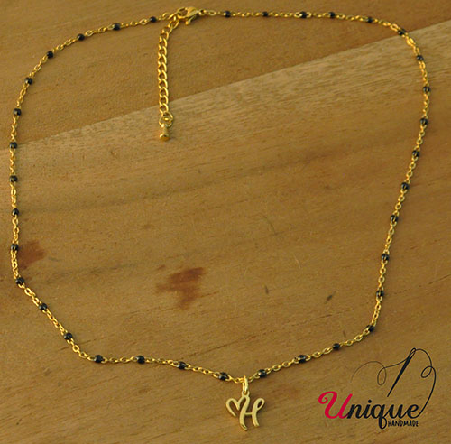 Stainless Steel Alphabet Letter "H" Gold/Black Chain