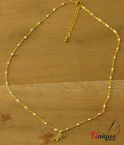 Stainless Steel Alphabet Letter "N" Gold/White Chain