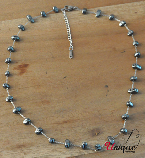 Stainless Steel Silver Dark Grey Beads Chain