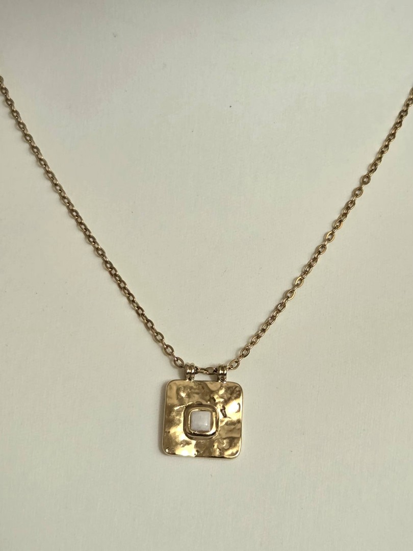 Gold Square Necklace With White Stone