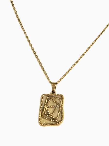 Gold Spiral Rectangle Necklace White