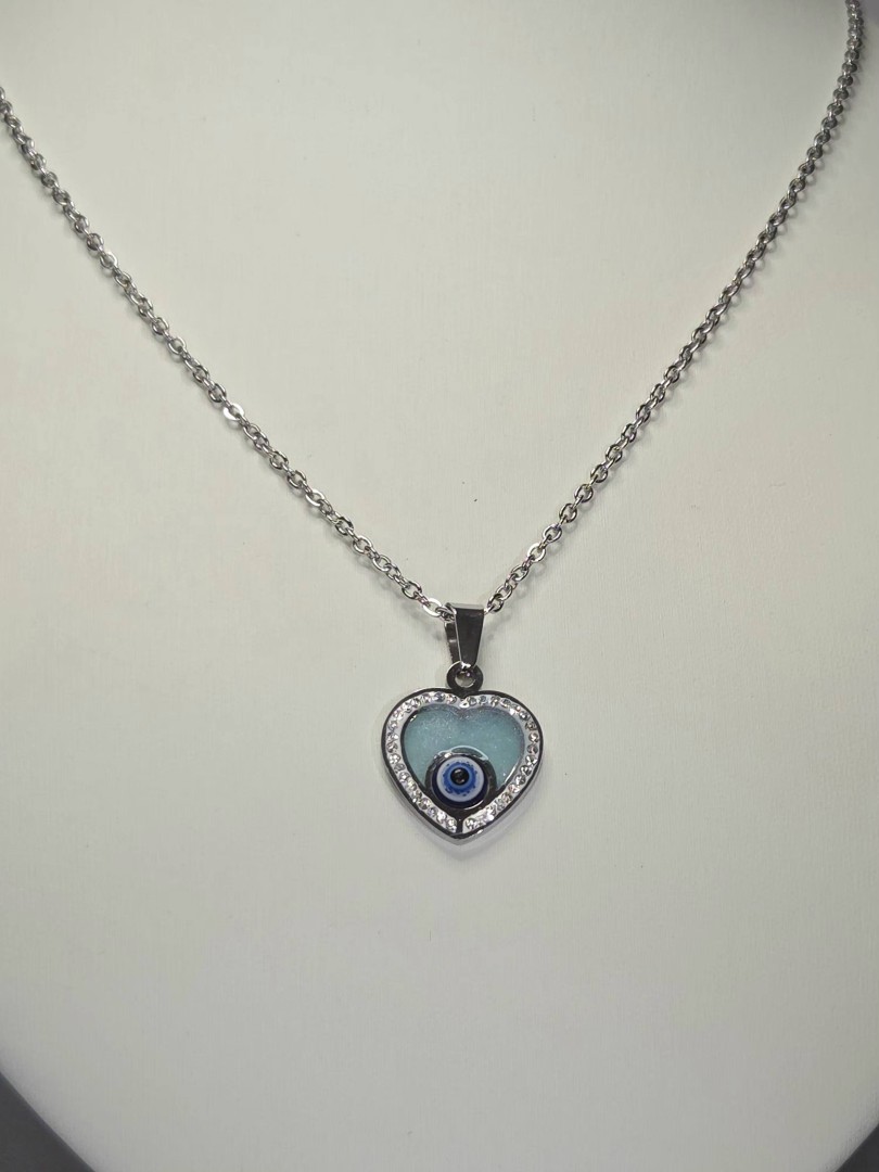 Silver Heart Neclace With Eye Turqoise