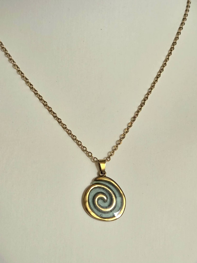 Gold Spiral Shape Necklace Medium Turqoise