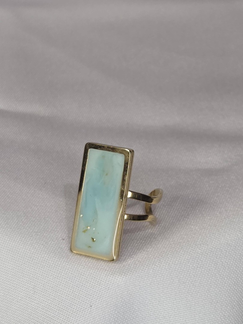 Elongated Gold Stanless Steel Ring Light Blue