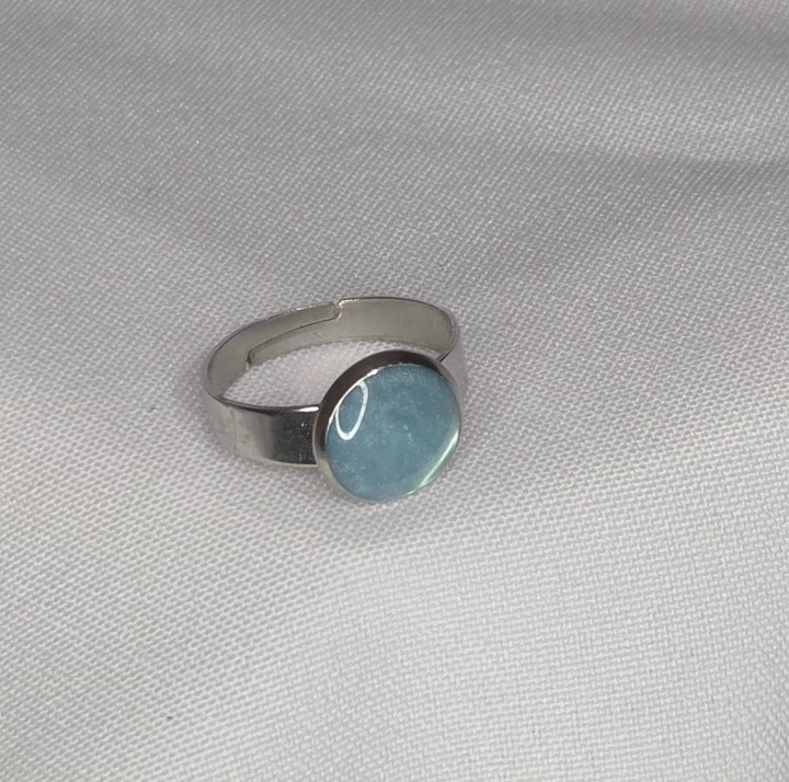 Stainless Steel Silver Round Ring Handmade Light Blue