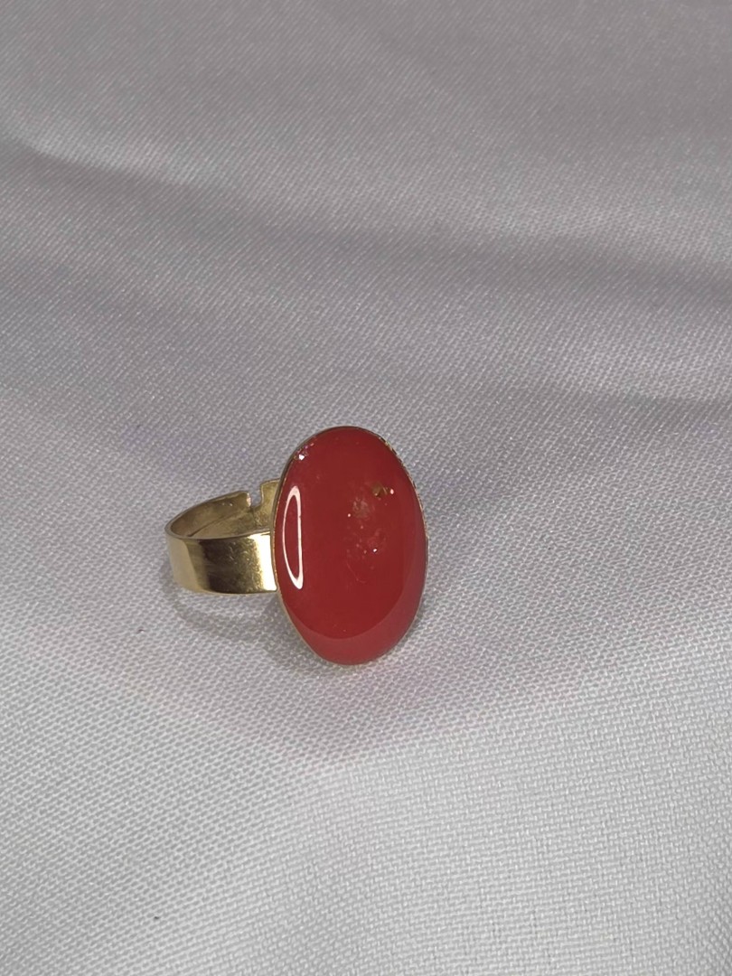 Stainless Steel Gold Oval Ring Handmade Red