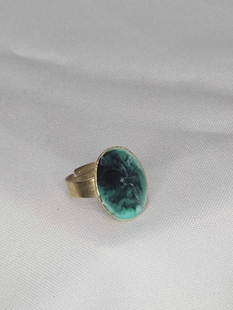 Stainless Steel Gold Oval Ring Handmade Green Black White