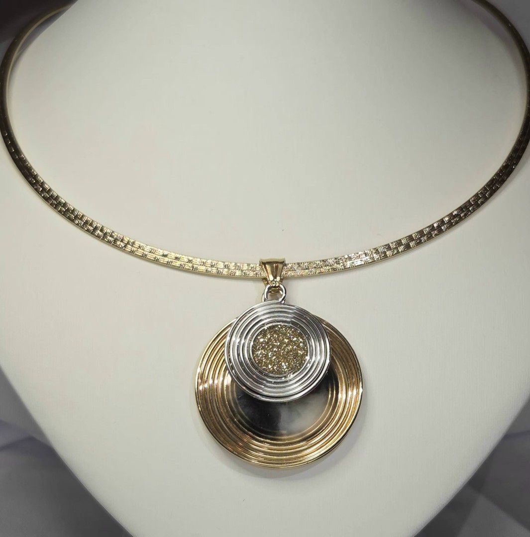 Round Choker Necklace Gold Stainless Steel.Two Circle