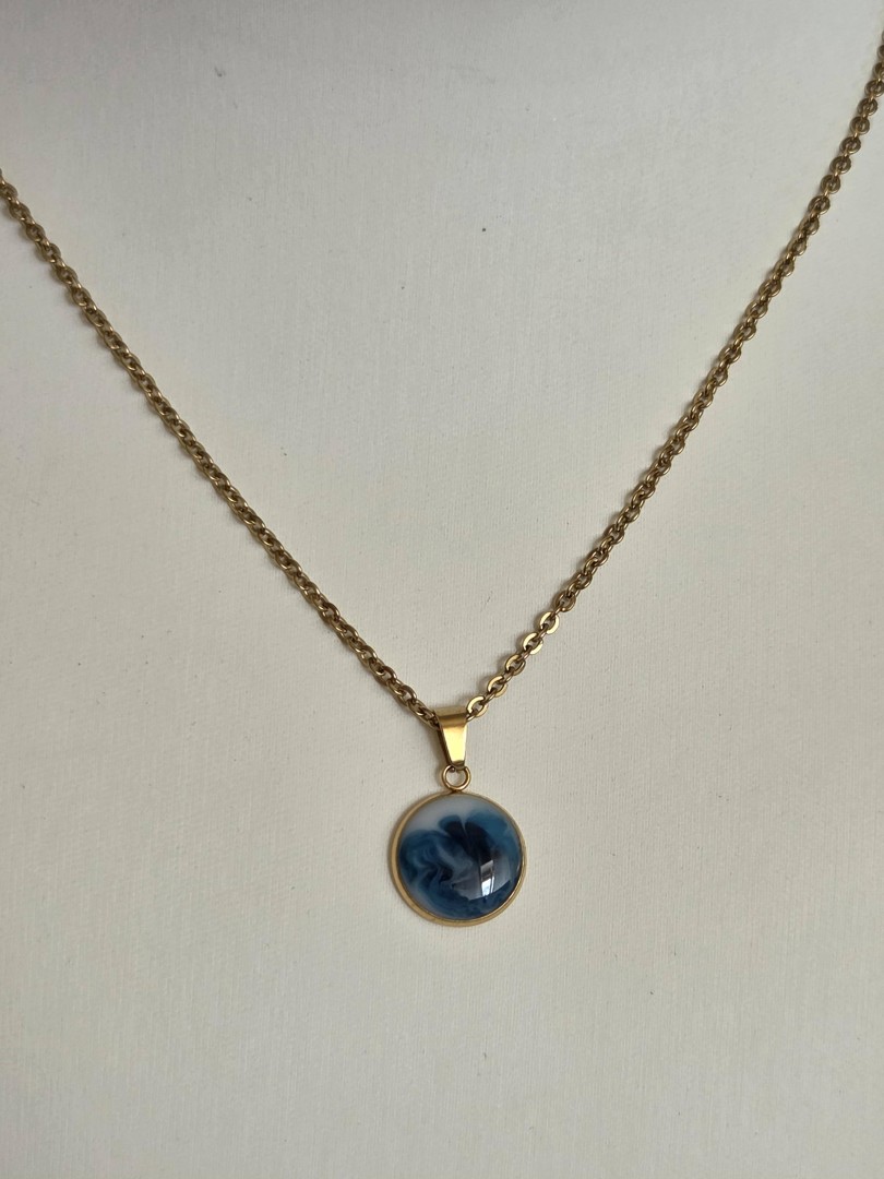 Round Gold Stainless Steel Necklace Blue And White